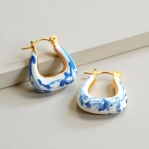 Blue and White Porcelain Hoop Earrings